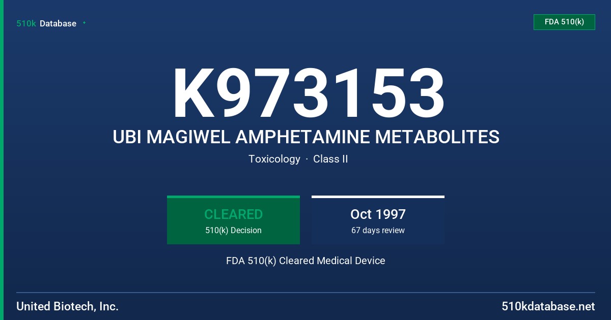 K973153 UBI MAGIWEL AMPHETAMINE METABOLITES FDA 510(k) Cleared Medical Device