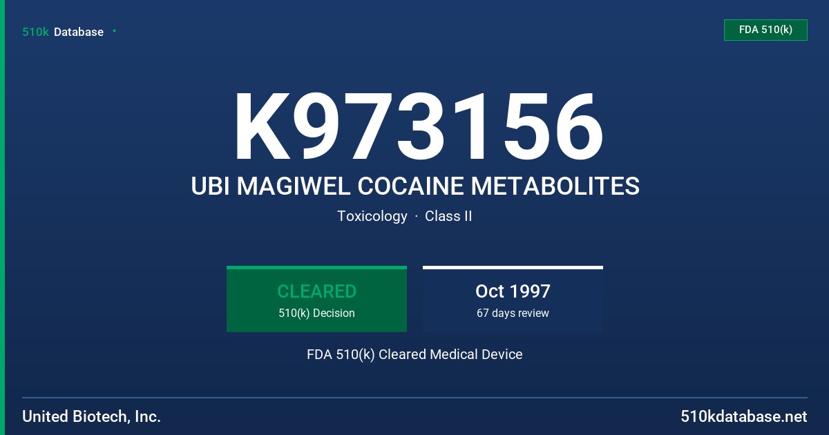K973156 UBI MAGIWEL COCAINE METABOLITES FDA 510(k) Cleared Medical Device