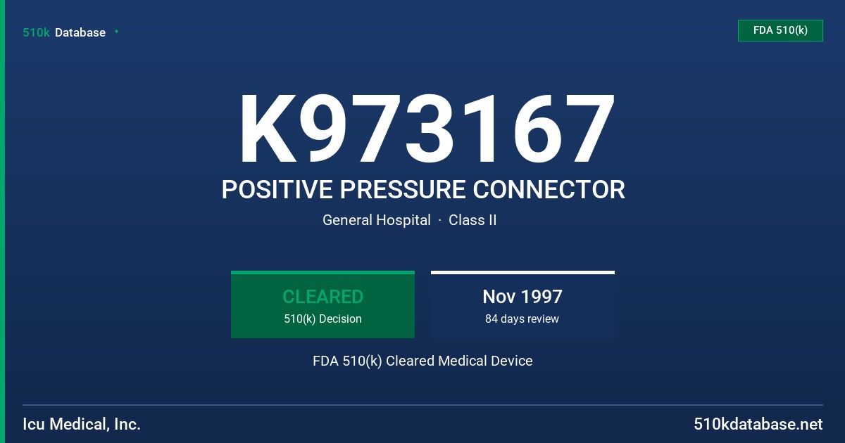 K973167 POSITIVE PRESSURE CONNECTOR FDA 510(k) Cleared Medical Device