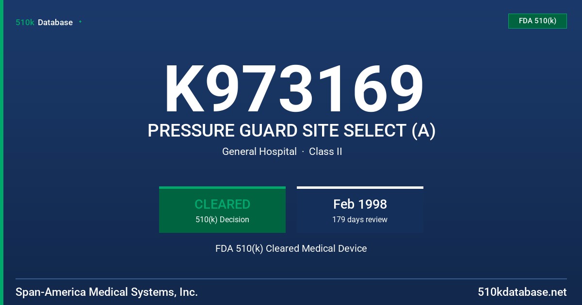 K973169 PRESSURE GUARD SITE SELECT (A) FDA 510(k) Cleared Medical Device