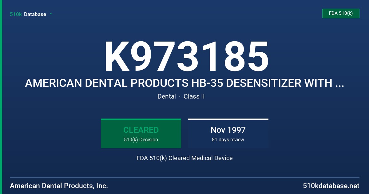 K973185 AMERICAN DENTAL PRODUCTS HB-35 DESENSITIZER WITH FLUORIDE FDA 510(k) Cleared Medical Device
