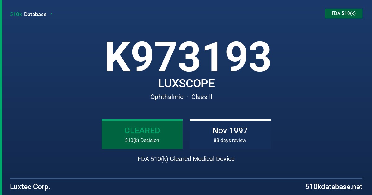 K973193 LUXSCOPE FDA 510(k) Cleared Medical Device