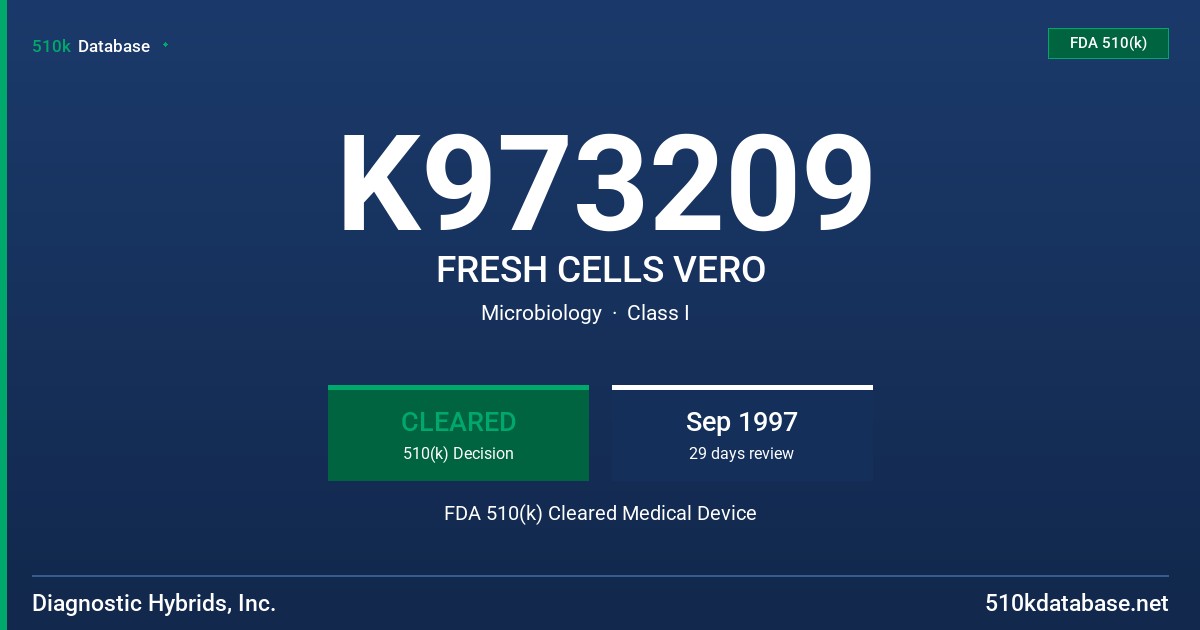 K973209 FRESH CELLS VERO FDA 510(k) Cleared Medical Device