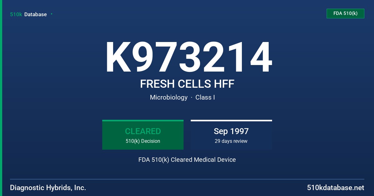 K973214 FRESH CELLS HFF FDA 510(k) Cleared Medical Device