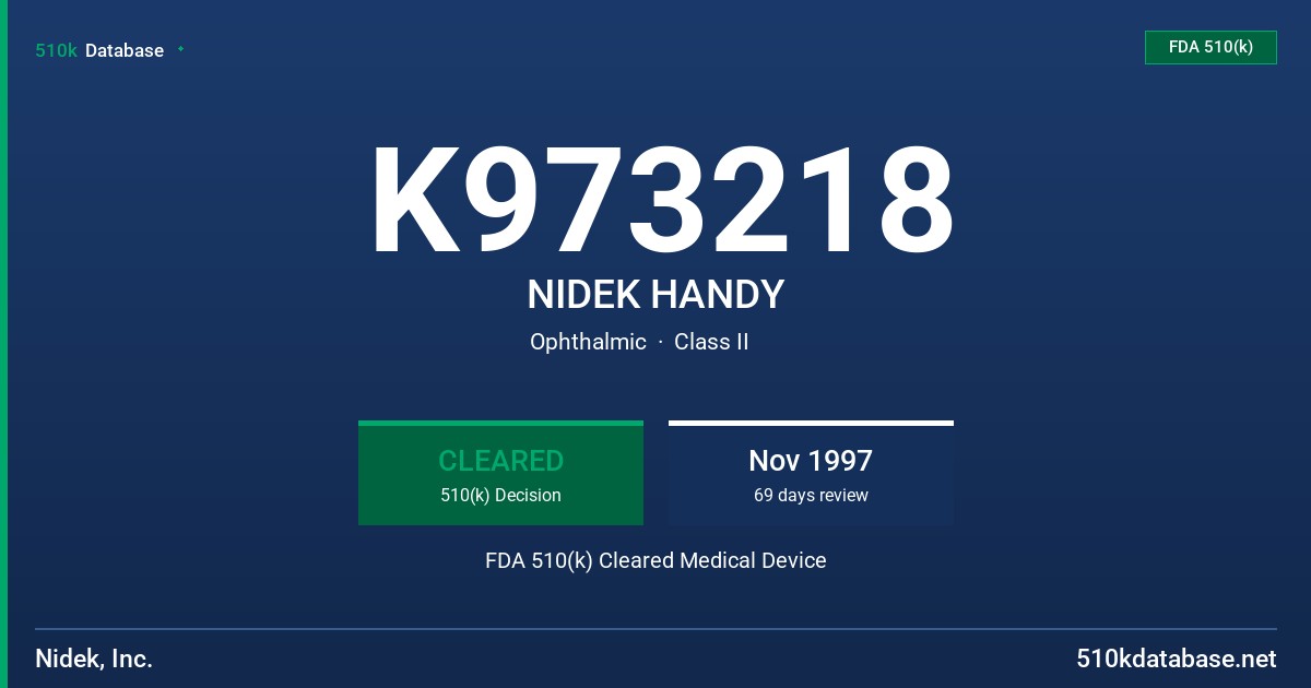 K973218 NIDEK HANDY FDA 510(k) Cleared Medical Device