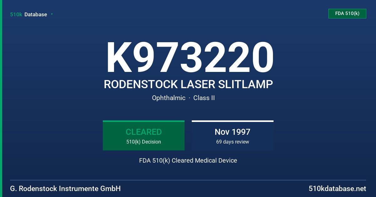 K973220 RODENSTOCK LASER SLITLAMP FDA 510(k) Cleared Medical Device