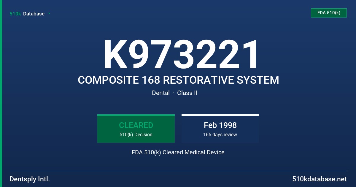 K973221 COMPOSITE 168 RESTORATIVE SYSTEM FDA 510(k) Cleared Medical Device