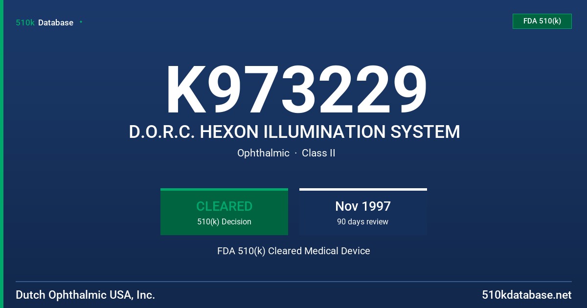 K973229 D.O.R.C. HEXON ILLUMINATION SYSTEM FDA 510(k) Cleared Medical Device