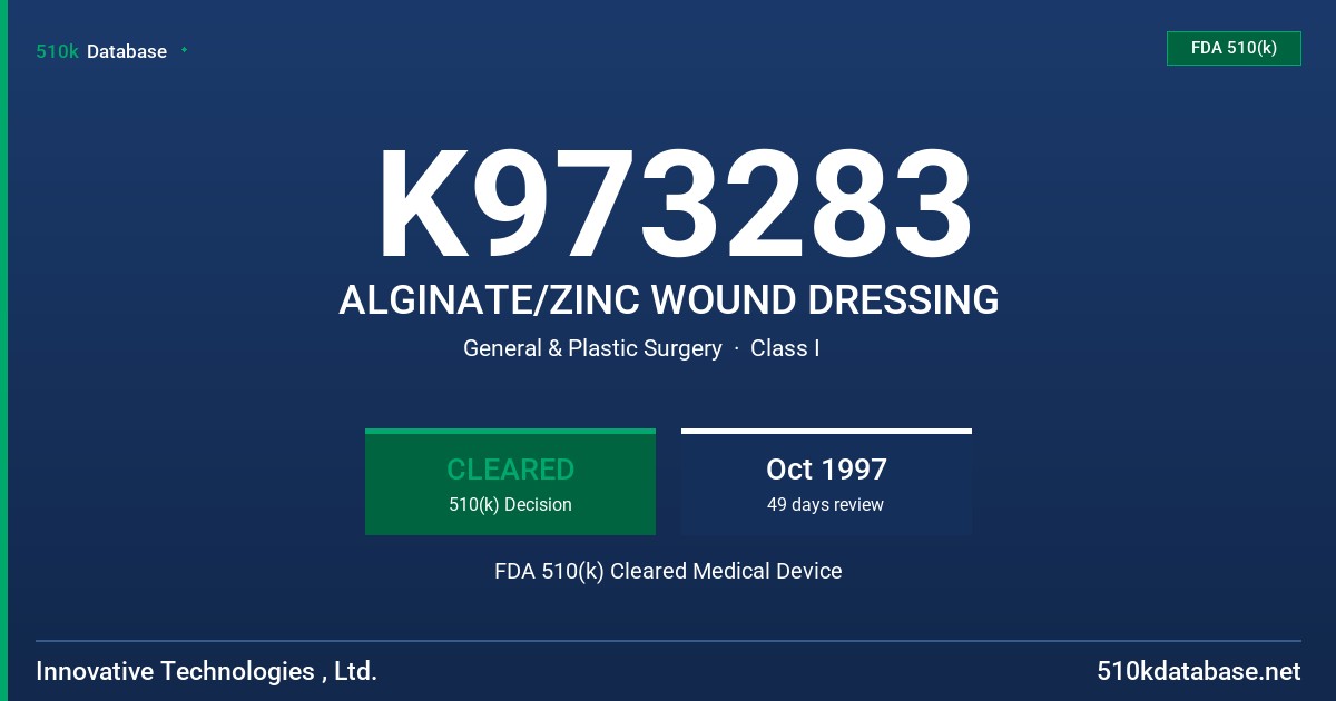 K973283 ALGINATE/ZINC WOUND DRESSING FDA 510(k) Cleared Medical Device