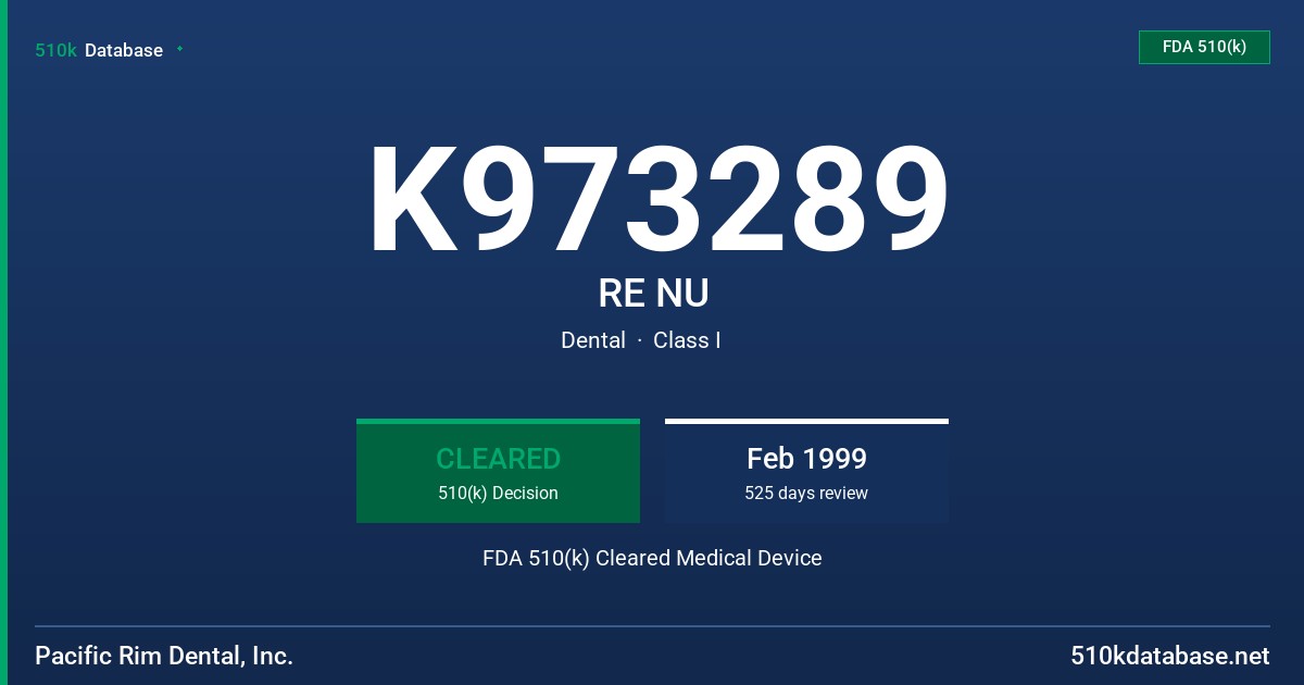 K973289 RE NU FDA 510(k) Cleared Medical Device