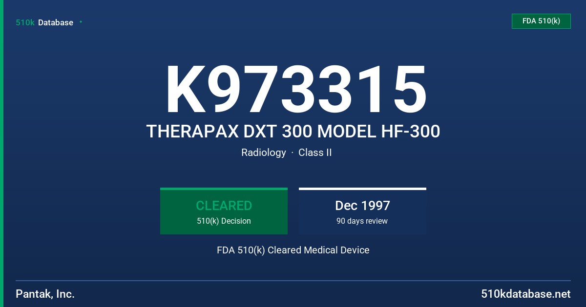 K973315 THERAPAX DXT 300 MODEL HF-300 FDA 510(k) Cleared Medical Device
