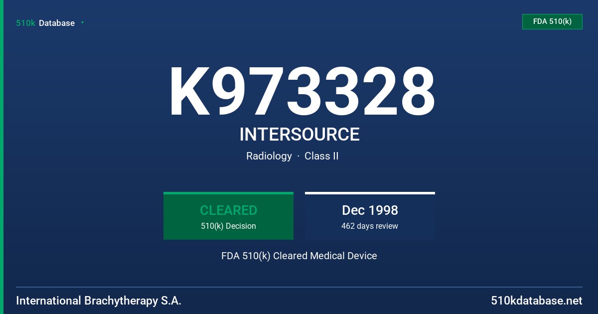 K973328 INTERSOURCE FDA 510(k) Cleared Medical Device
