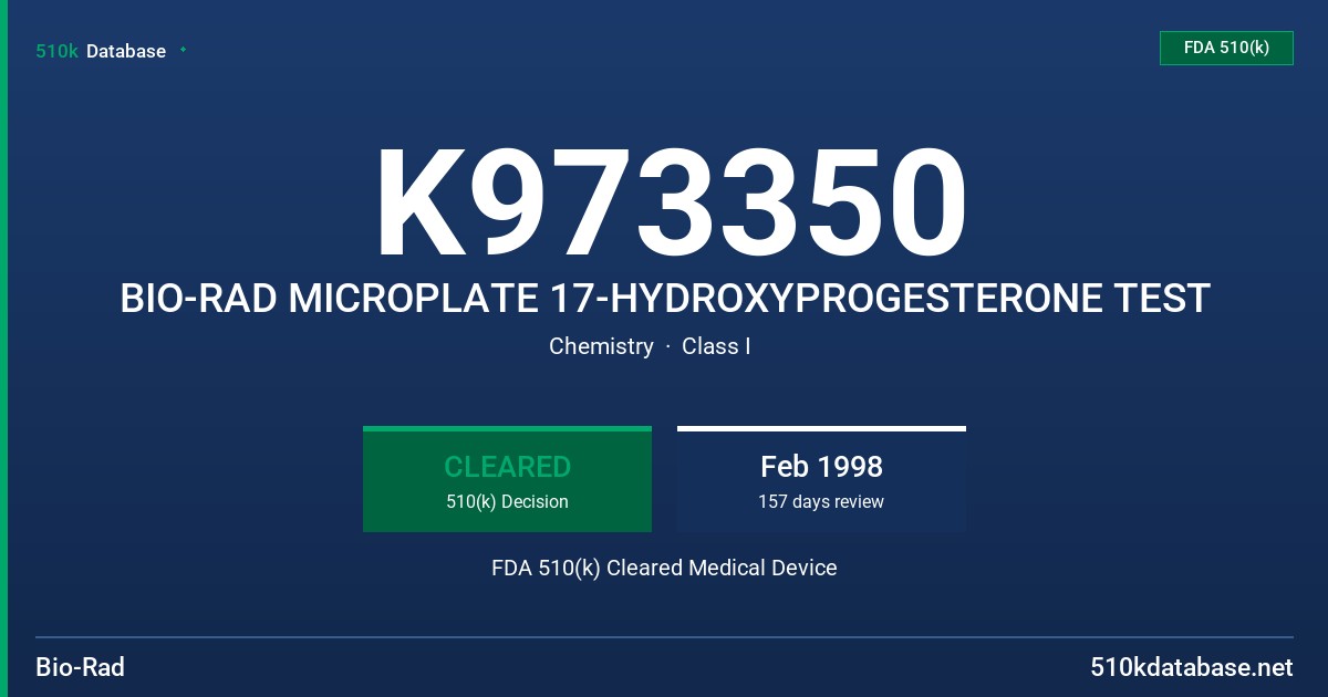 K973350 BIO-RAD MICROPLATE 17-HYDROXYPROGESTERONE TEST FDA 510(k) Cleared Medical Device