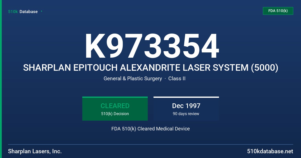 K973354 SHARPLAN EPITOUCH ALEXANDRITE LASER SYSTEM (5000) FDA 510(k) Cleared Medical Device