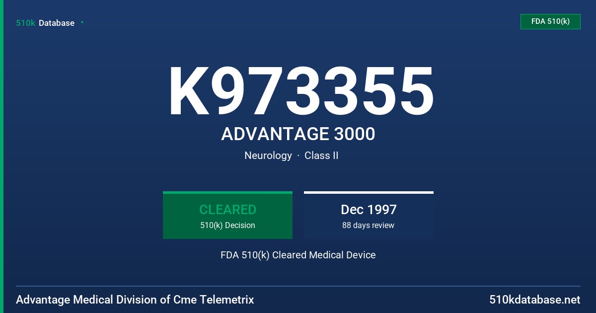 K973355 ADVANTAGE 3000 FDA 510(k) Cleared Medical Device