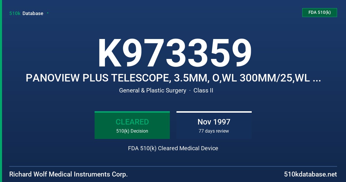 K973359 PANOVIEW PLUS TELESCOPE, 3.5MM, O,WL 300MM/25,WL 300MM/0,WL 180MM FDA 510(k) Cleared Medical Device