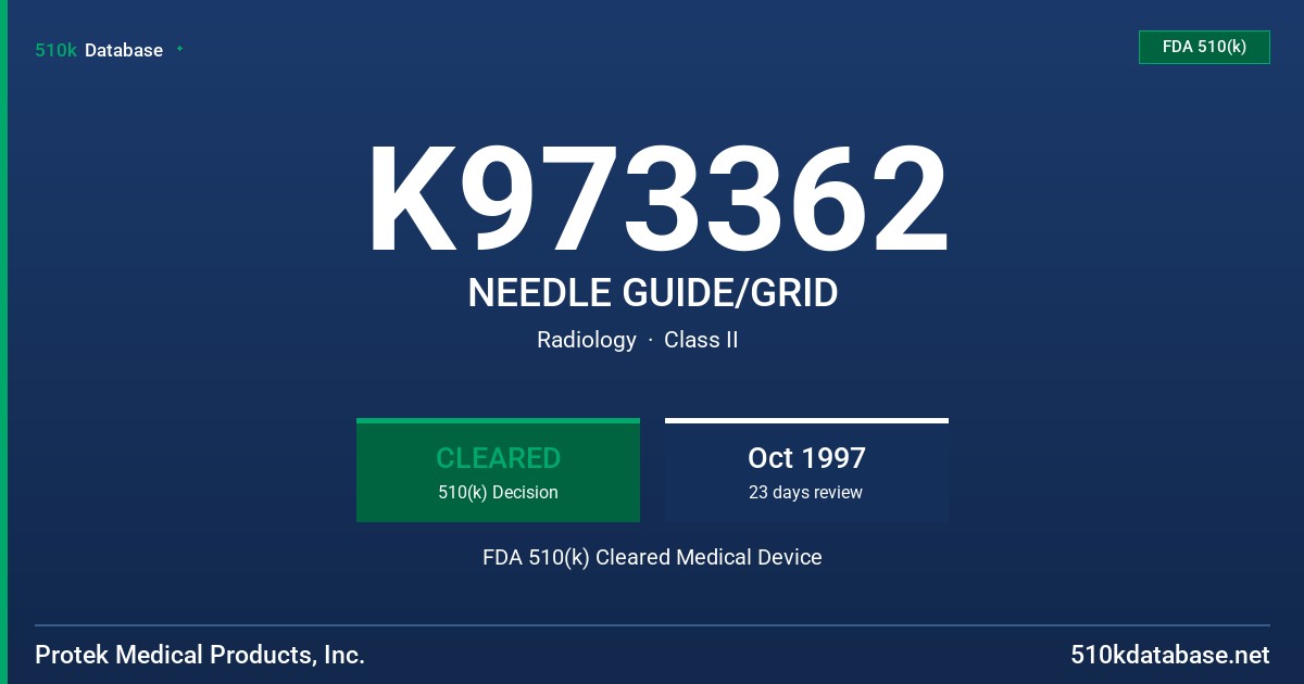 K973362 NEEDLE GUIDE/GRID FDA 510(k) Cleared Medical Device