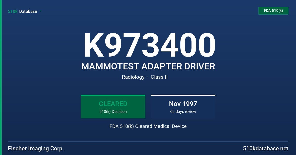 K973400 MAMMOTEST ADAPTER DRIVER FDA 510(k) Cleared Medical Device