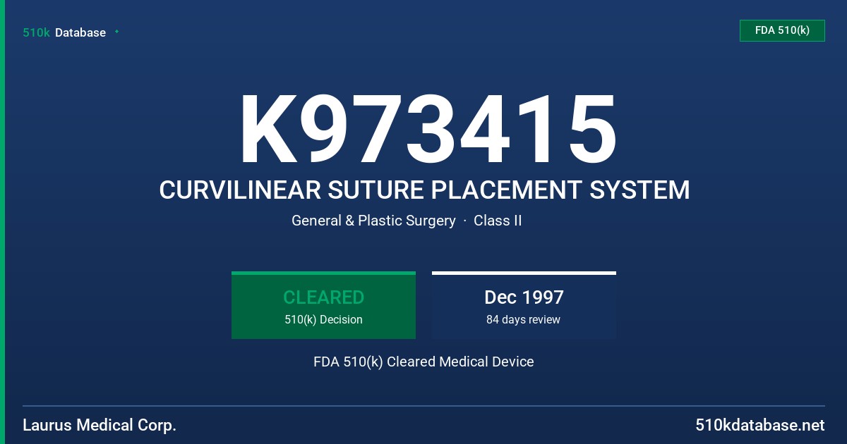K973415 CURVILINEAR SUTURE PLACEMENT SYSTEM FDA 510(k) Cleared Medical Device