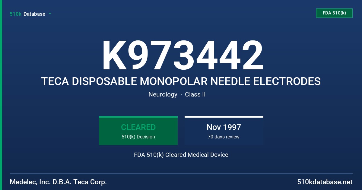 K973442 TECA DISPOSABLE MONOPOLAR NEEDLE ELECTRODES FDA 510(k) Cleared Medical Device