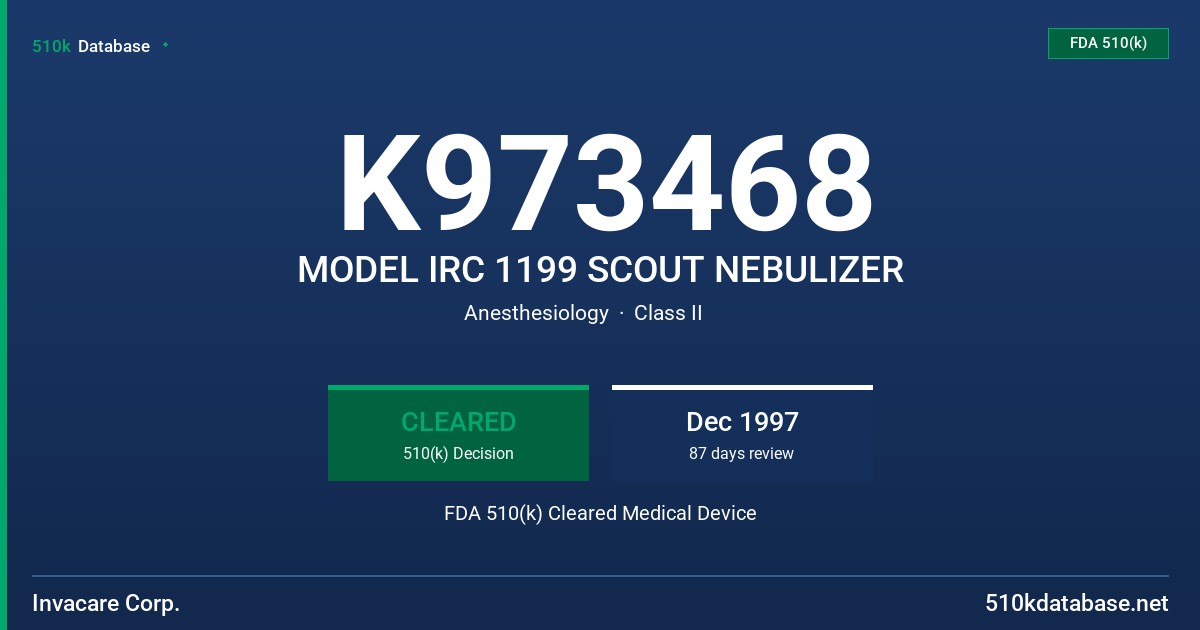 K973468 MODEL IRC 1199 SCOUT NEBULIZER FDA 510(k) Cleared Medical Device
