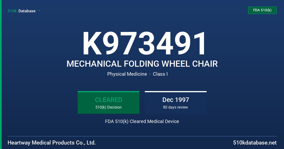 K973491 MECHANICAL FOLDING WHEEL CHAIR FDA 510(k) Cleared Medical Device