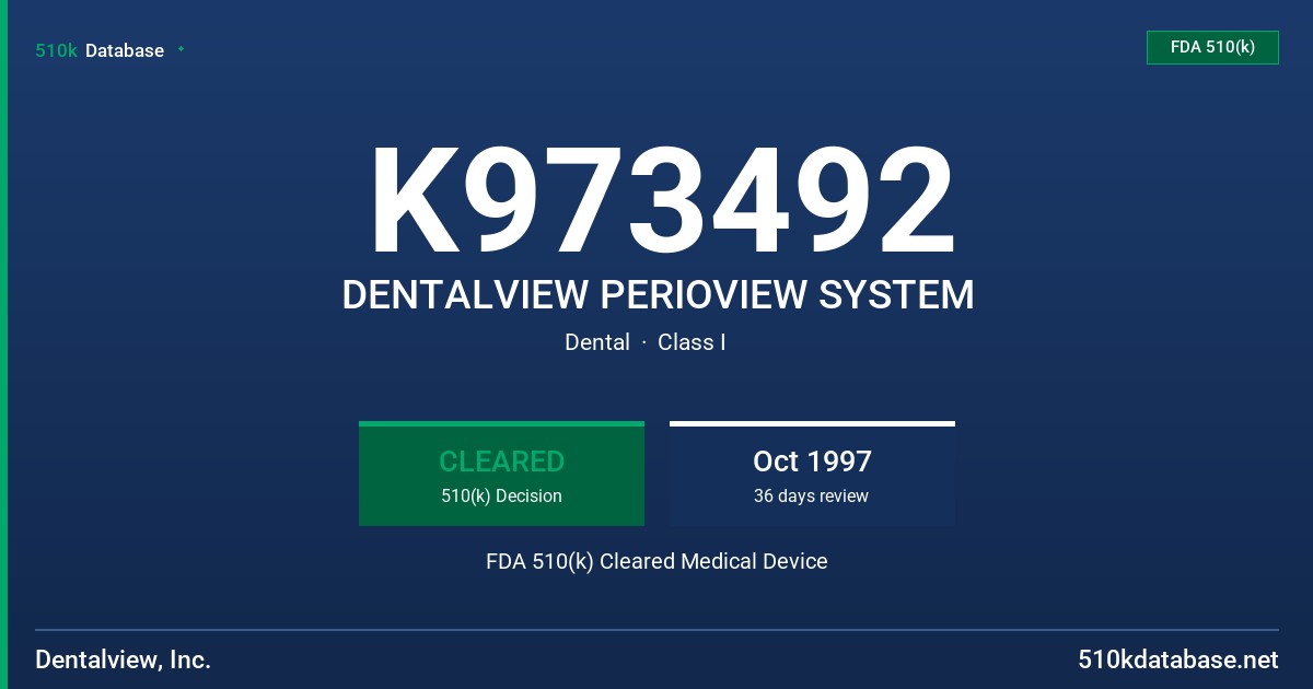 K973492 DENTALVIEW PERIOVIEW SYSTEM FDA 510(k) Cleared Medical Device