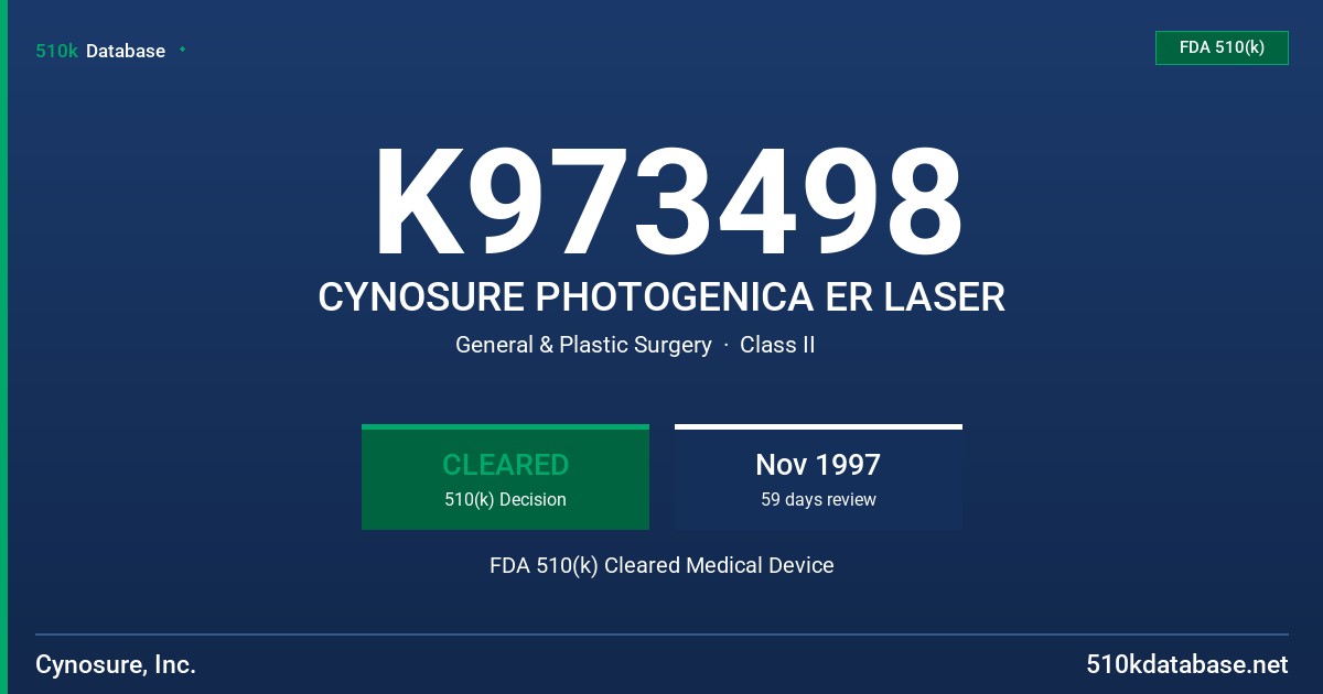 K973498 CYNOSURE PHOTOGENICA ER LASER FDA 510(k) Cleared Medical Device