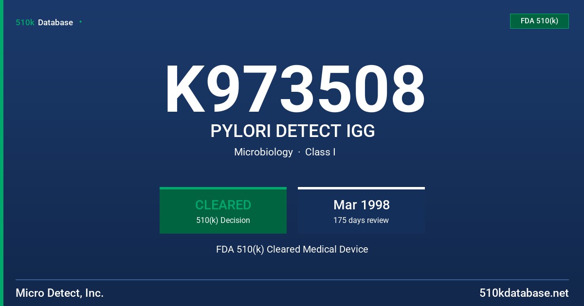 K973508 PYLORI DETECT IGG FDA 510(k) Cleared Medical Device