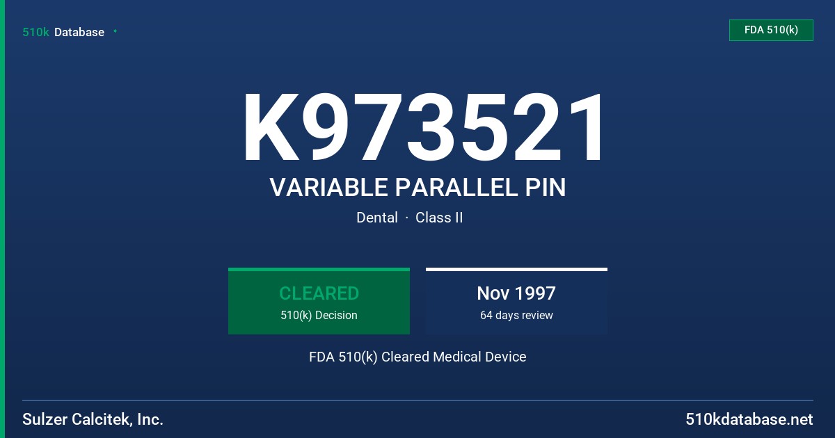 K973521 VARIABLE PARALLEL PIN FDA 510(k) Cleared Medical Device