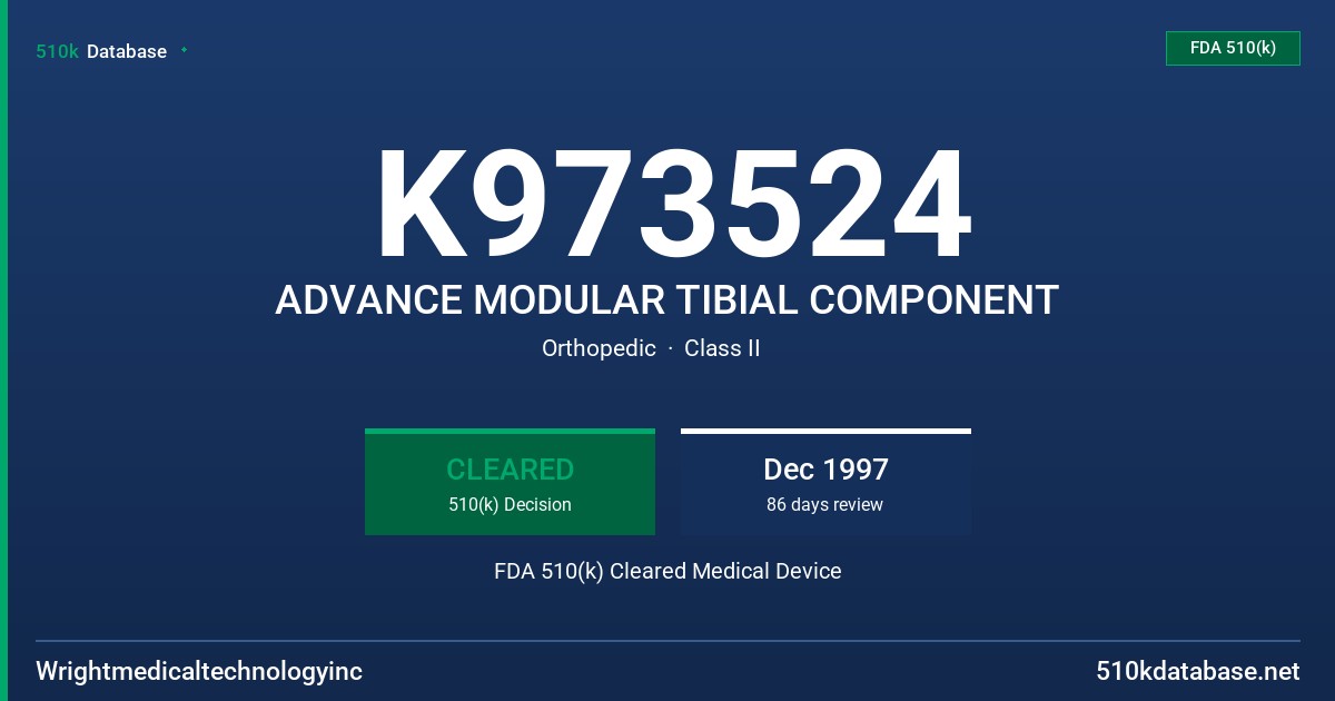 K973524 ADVANCE MODULAR TIBIAL COMPONENT FDA 510(k) Cleared Medical Device