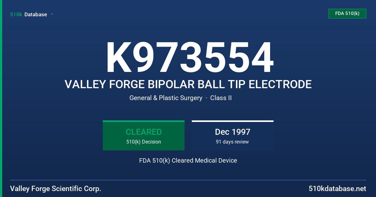 K973554 VALLEY FORGE BIPOLAR BALL TIP ELECTRODE FDA 510(k) Cleared Medical Device