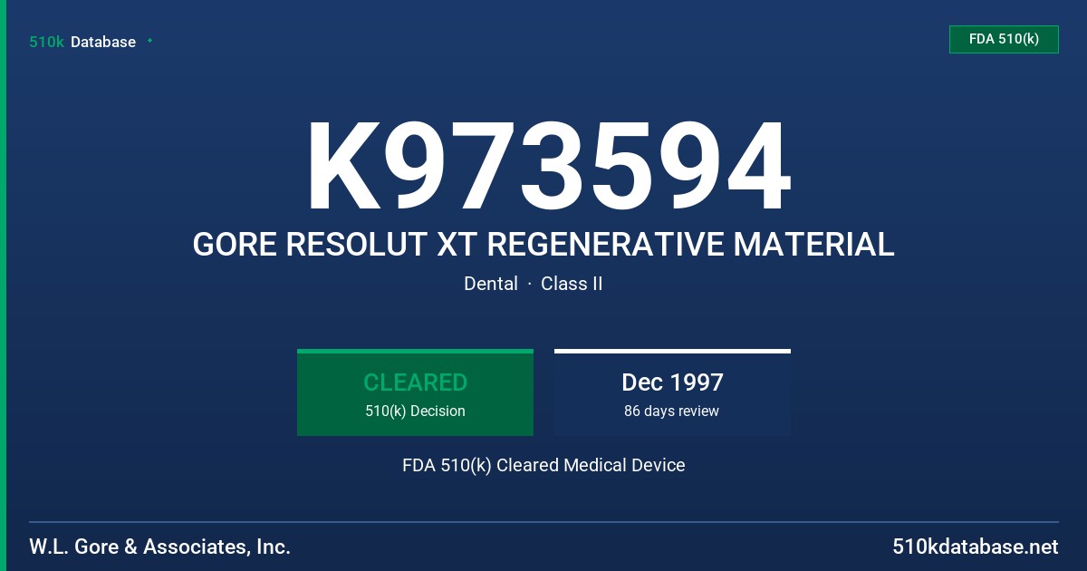 K973594 GORE RESOLUT XT REGENERATIVE MATERIAL FDA 510(k) Cleared Medical Device