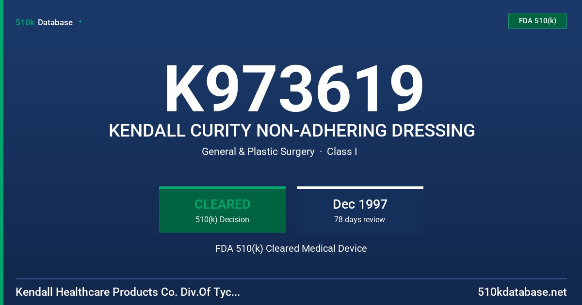 K973619 KENDALL CURITY NON-ADHERING DRESSING FDA 510(k) Cleared Medical Device