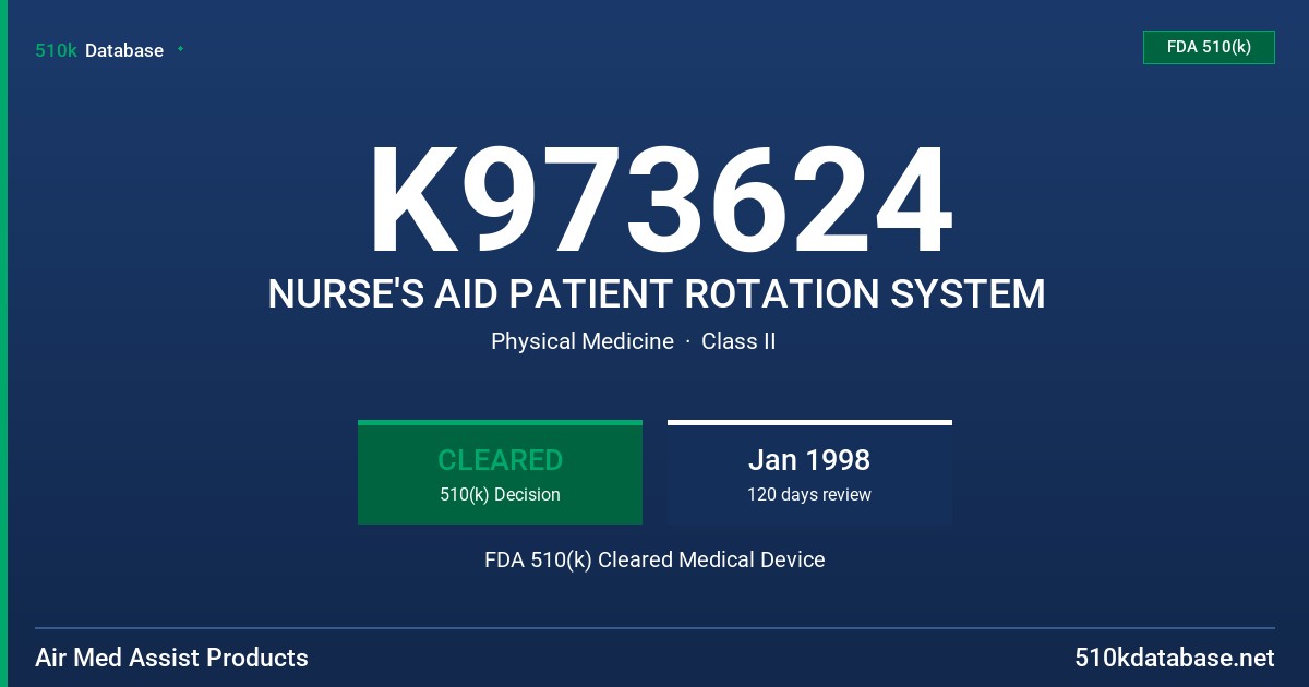 K973624 NURSE'S AID PATIENT ROTATION SYSTEM FDA 510(k) Cleared Medical Device