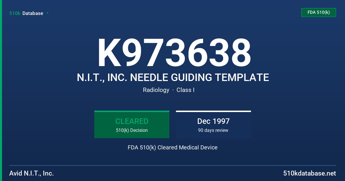K973638 N.I.T., INC. NEEDLE GUIDING TEMPLATE FDA 510(k) Cleared Medical Device