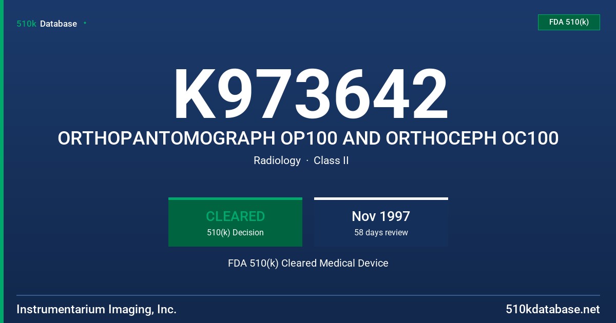K973642 ORTHOPANTOMOGRAPH OP100 AND ORTHOCEPH OC100 FDA 510(k) Cleared Medical Device