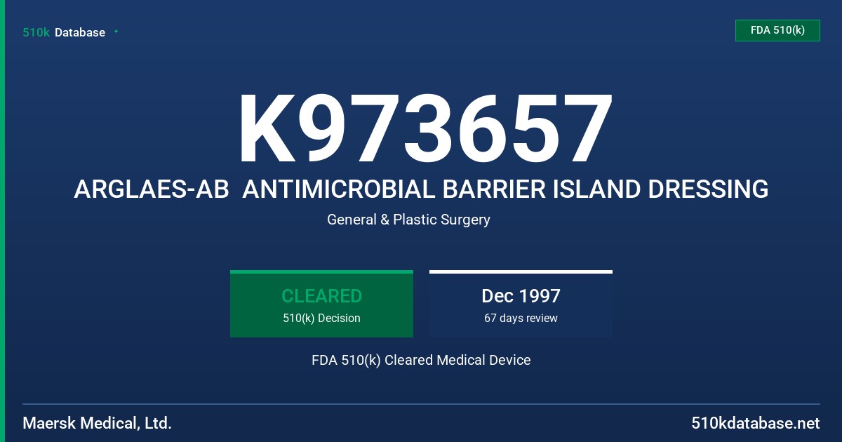 K973657 ARGLAES-AB  ANTIMICROBIAL BARRIER ISLAND DRESSING FDA 510(k) Cleared Medical Device