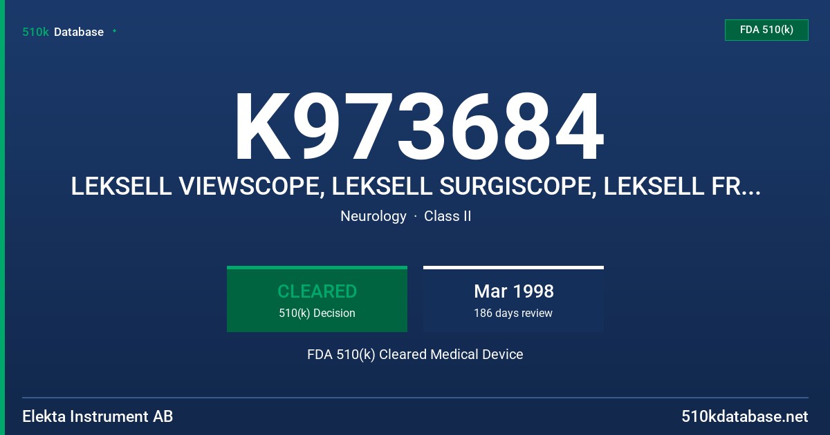 K973684 LEKSELL VIEWSCOPE, LEKSELL SURGISCOPE, LEKSELL FREEHAND FDA 510(k) Cleared Medical Device