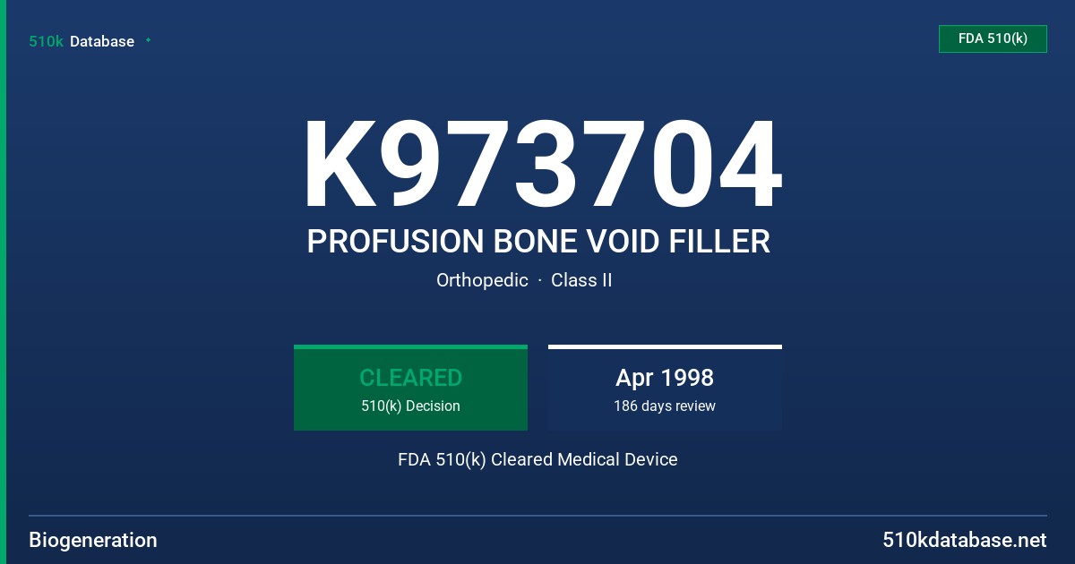 K973704 PROFUSION BONE VOID FILLER FDA 510(k) Cleared Medical Device