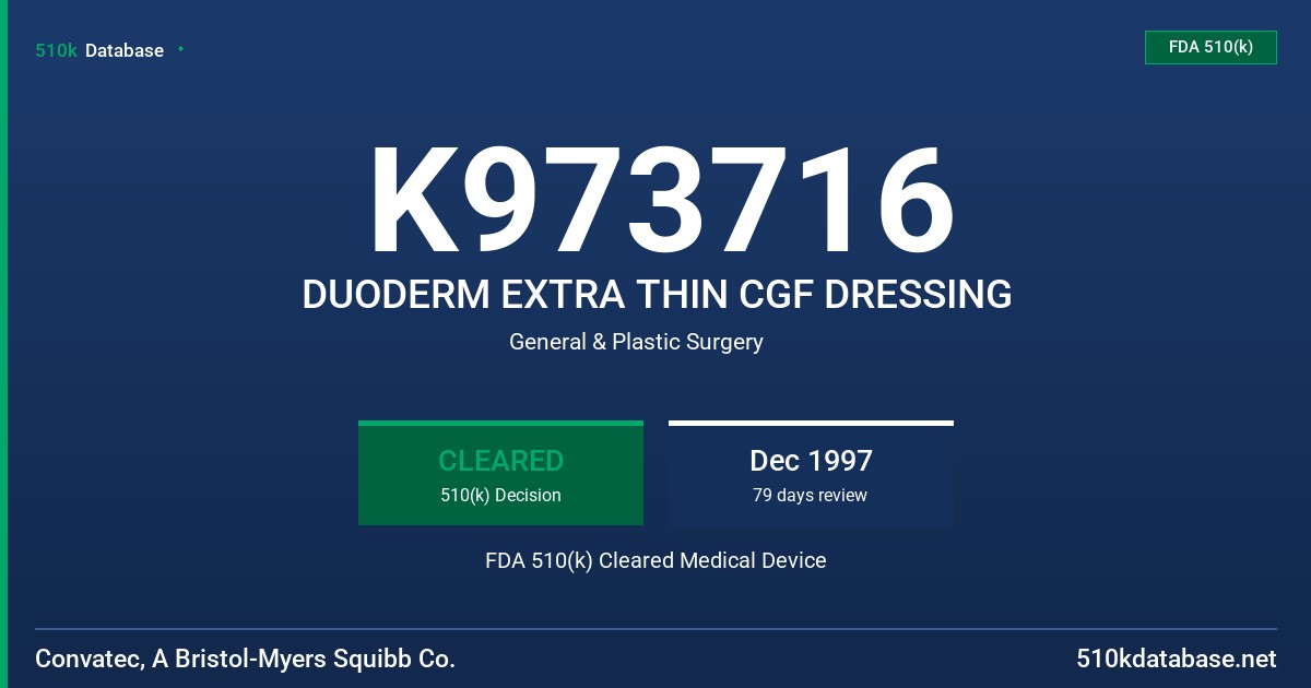K973716 DUODERM EXTRA THIN CGF DRESSING FDA 510(k) Cleared Medical Device