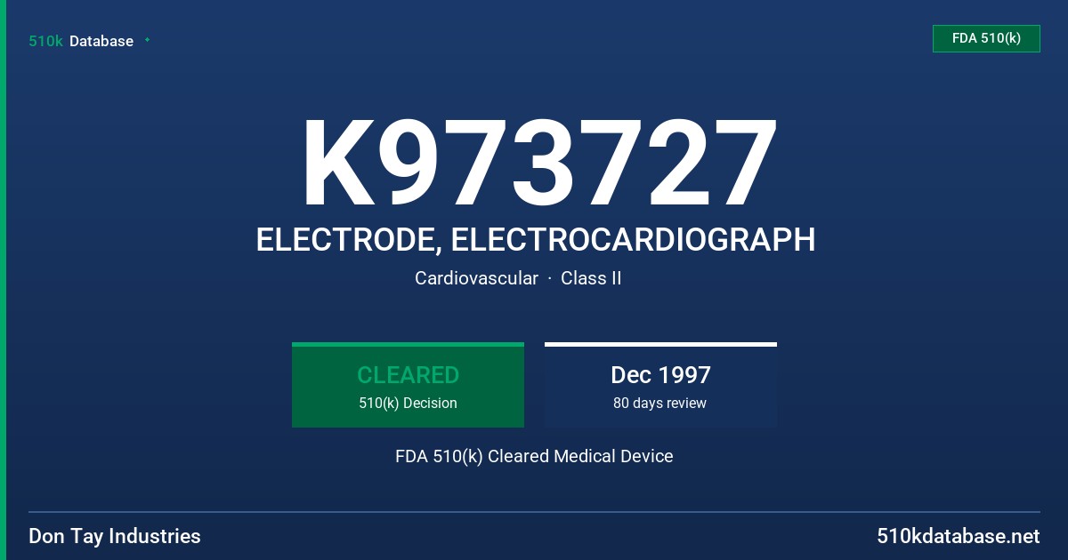 K973727 ELECTRODE, ELECTROCARDIOGRAPH FDA 510(k) Cleared Medical Device