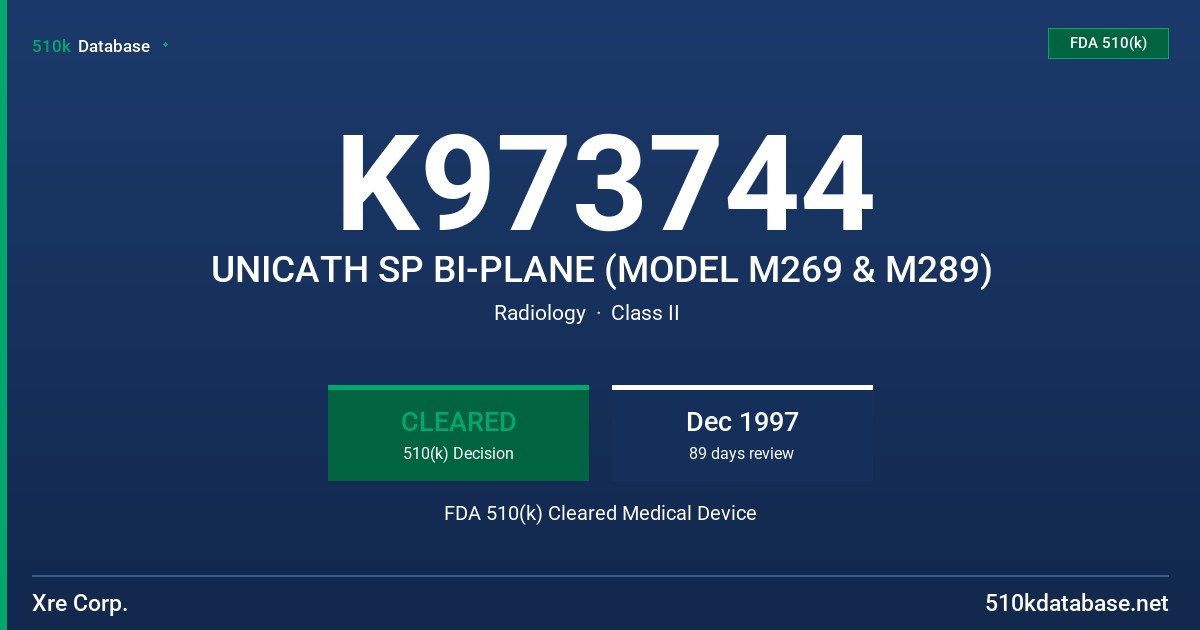 K973744 UNICATH SP BI-PLANE (MODEL M269 & M289) FDA 510(k) Cleared Medical Device