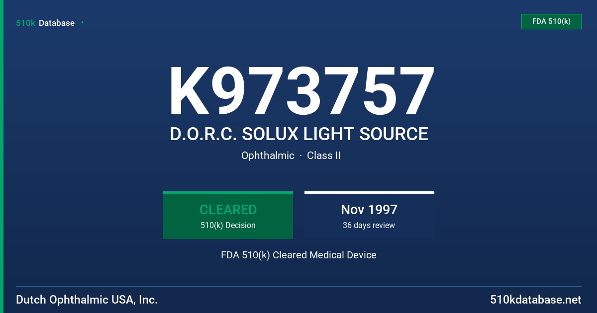 K973757 D.O.R.C. SOLUX LIGHT SOURCE FDA 510(k) Cleared Medical Device