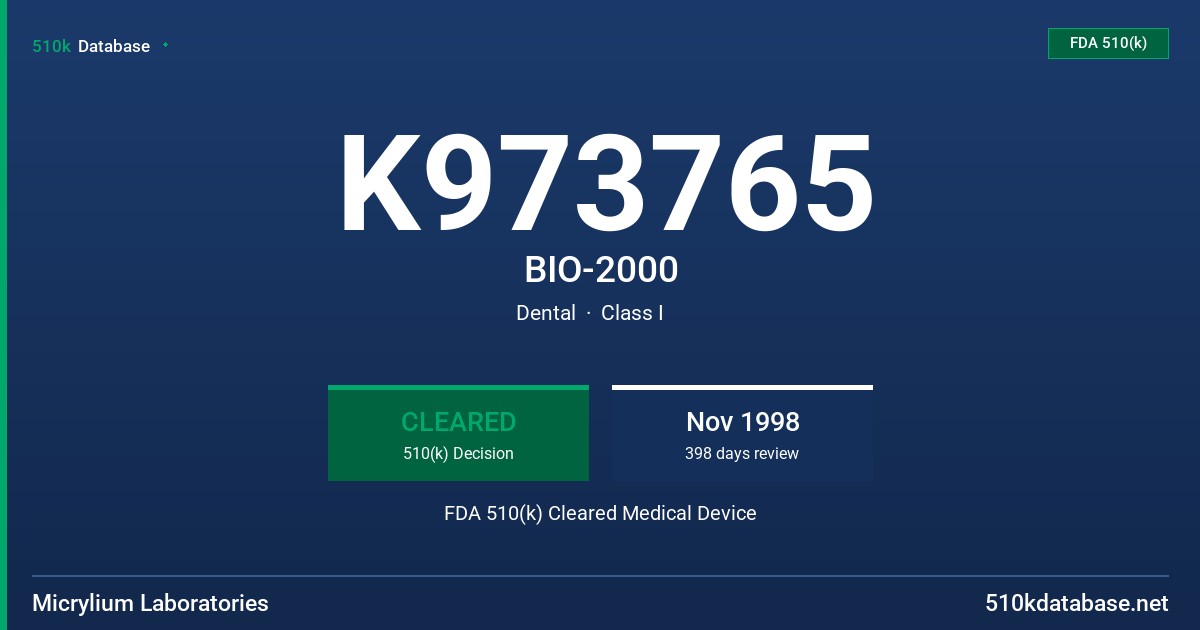 K973765 BIO-2000 FDA 510(k) Cleared Medical Device