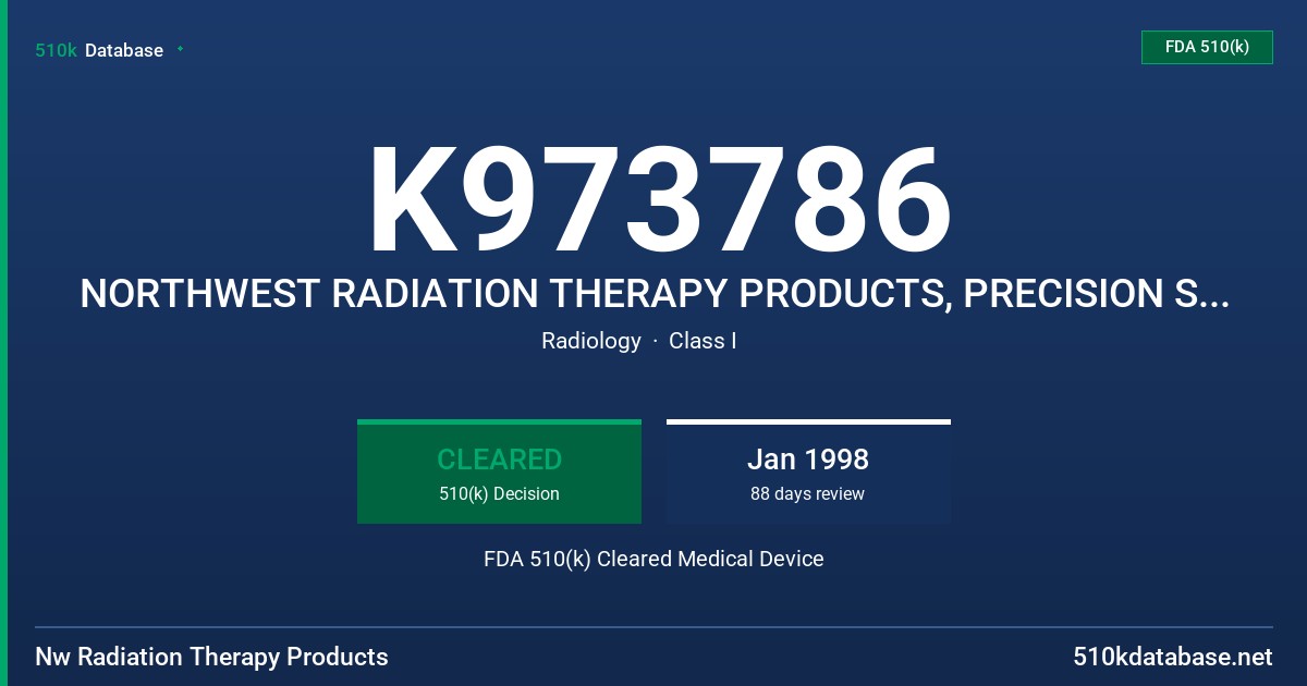 K973786 NORTHWEST RADIATION THERAPY PRODUCTS, PRECISION STEPPER AND  GUIDE FDA 510(k) Cleared Medical Device