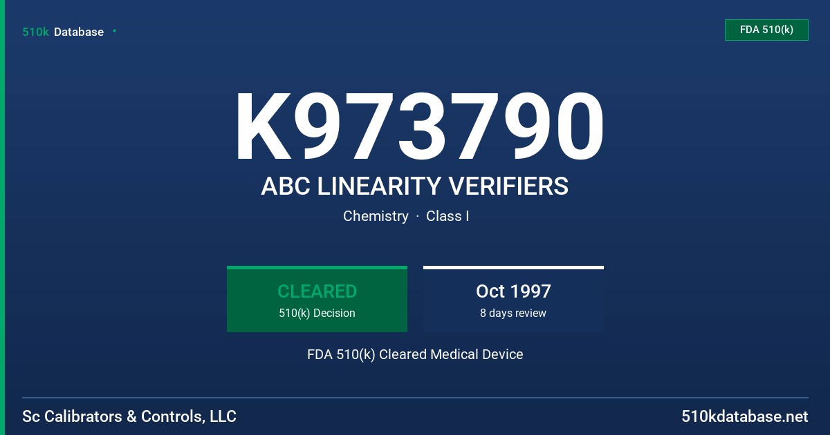 K973790 ABC LINEARITY VERIFIERS FDA 510(k) Cleared Medical Device