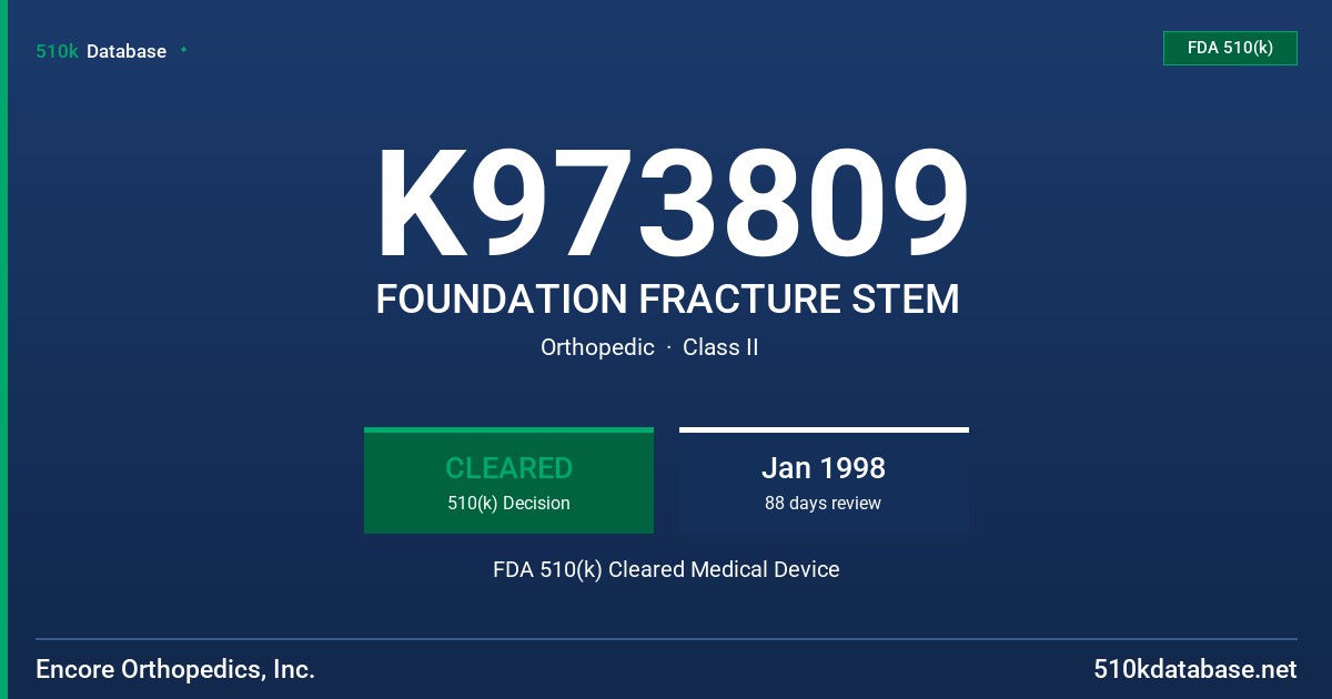 K973809 FOUNDATION FRACTURE STEM FDA 510(k) Cleared Medical Device