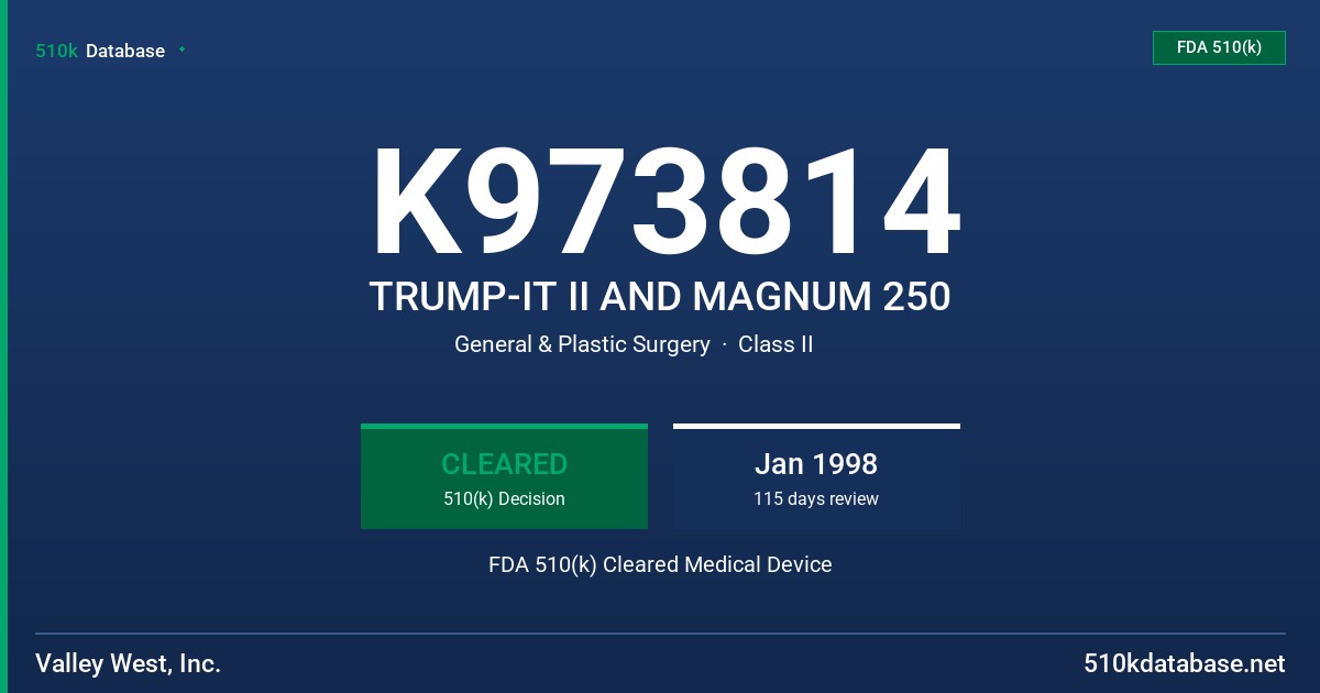 K973814 TRUMP-IT II AND MAGNUM 250 FDA 510(k) Cleared Medical Device