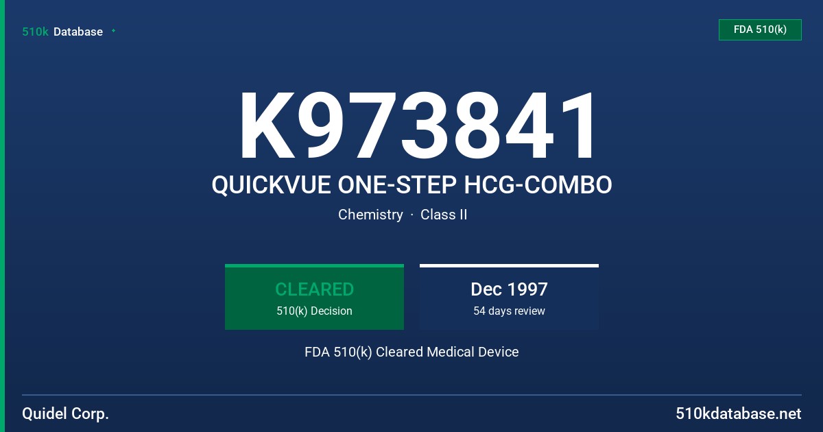 K973841 QUICKVUE ONE-STEP HCG-COMBO FDA 510(k) Cleared Medical Device